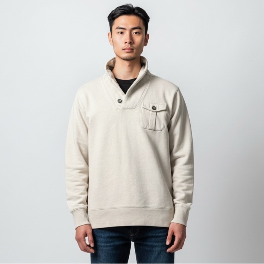 Banana Republic XL Shawl Collar Pullover Sweatshirt Light Gray Cream Casual Cozy